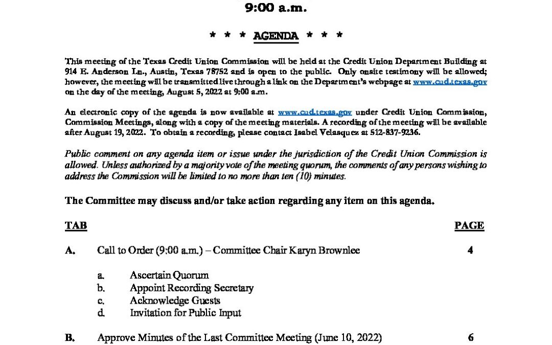 Commissioner Evaluation Committee Meeting (August 2022)