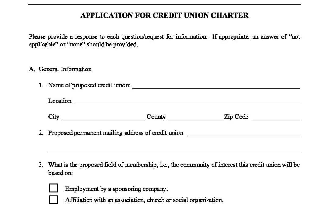 Application for Credit Union Charter