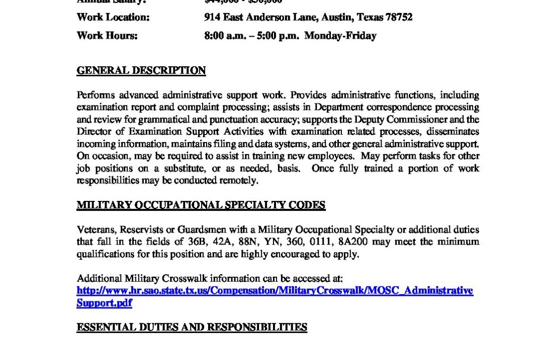 Administrative Assistant IV Job Posting