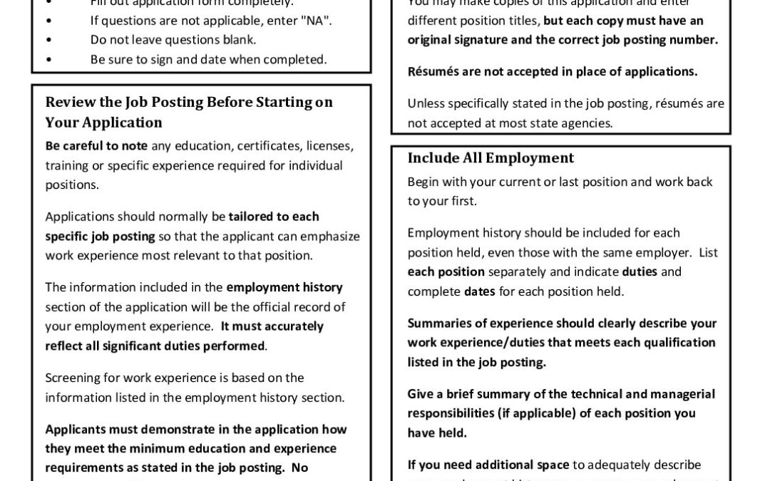 Completing the State of Texas Application for Employment – INSTRUCTIONS