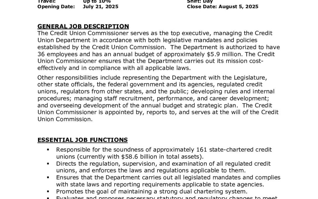 Commissioner Job Announcement Posting 07-2025