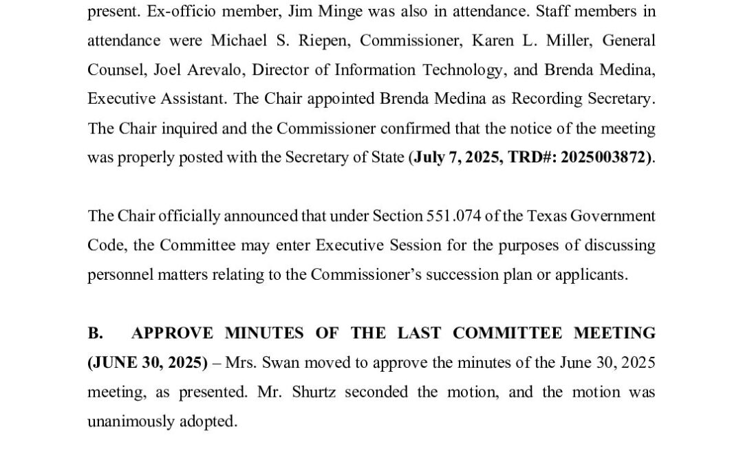 Commissioner Evaluation Committee July 2025 Minutes