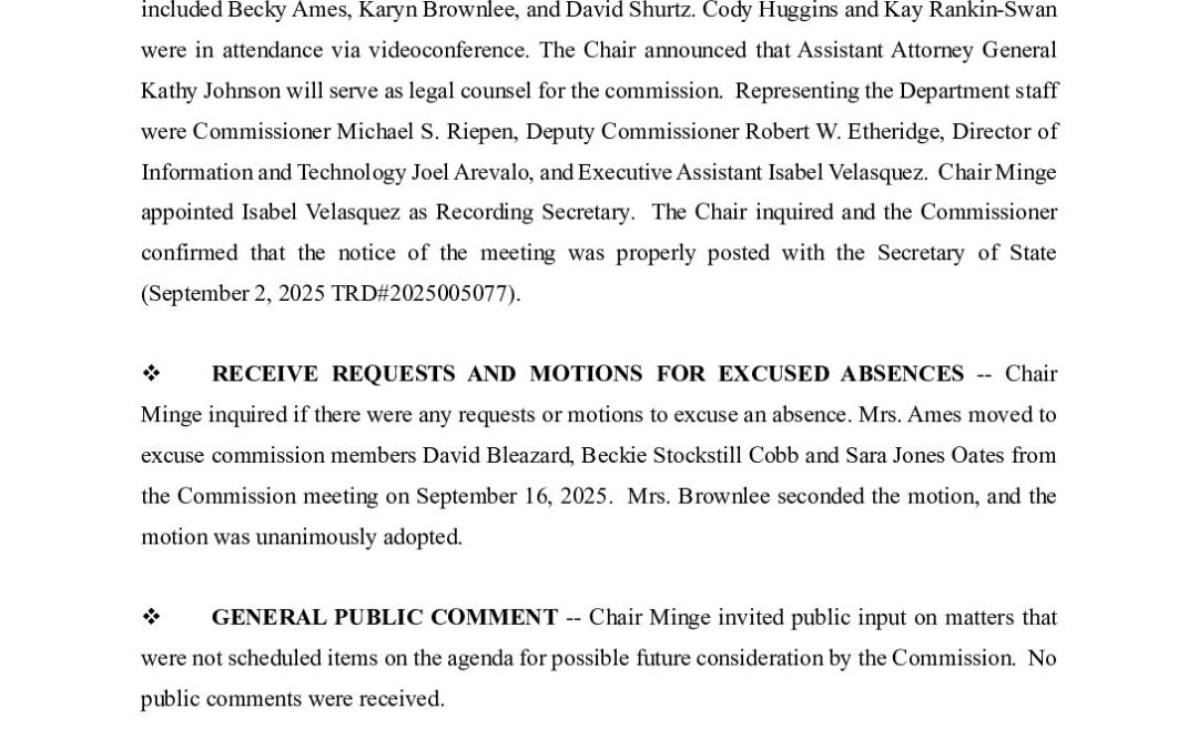 Commission Special Meeting  September 2025