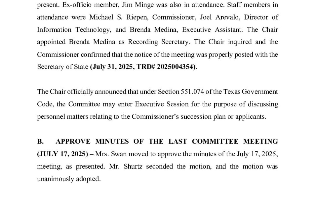 Commissioner Evaluation Committee  August 2025 Minutes