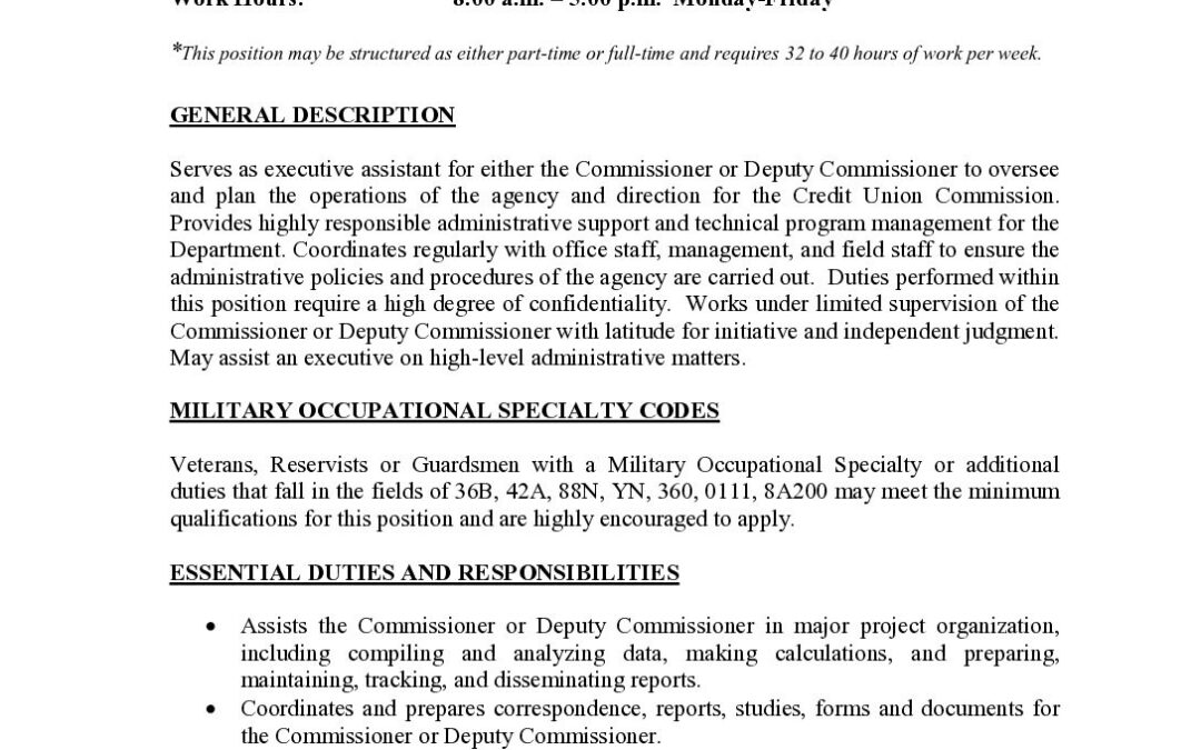 Executive Assistant II or III – Posting (06-02-2026)